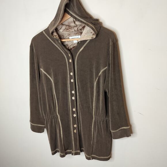 Coldwater Creek Hooded Jacket Stretchy Slinky Button Up Hoodie - Picture 3 of 9